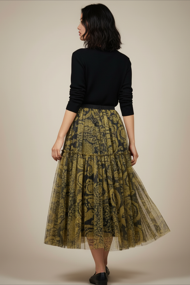 Jupe Longue Tulle Ornée Fluide
