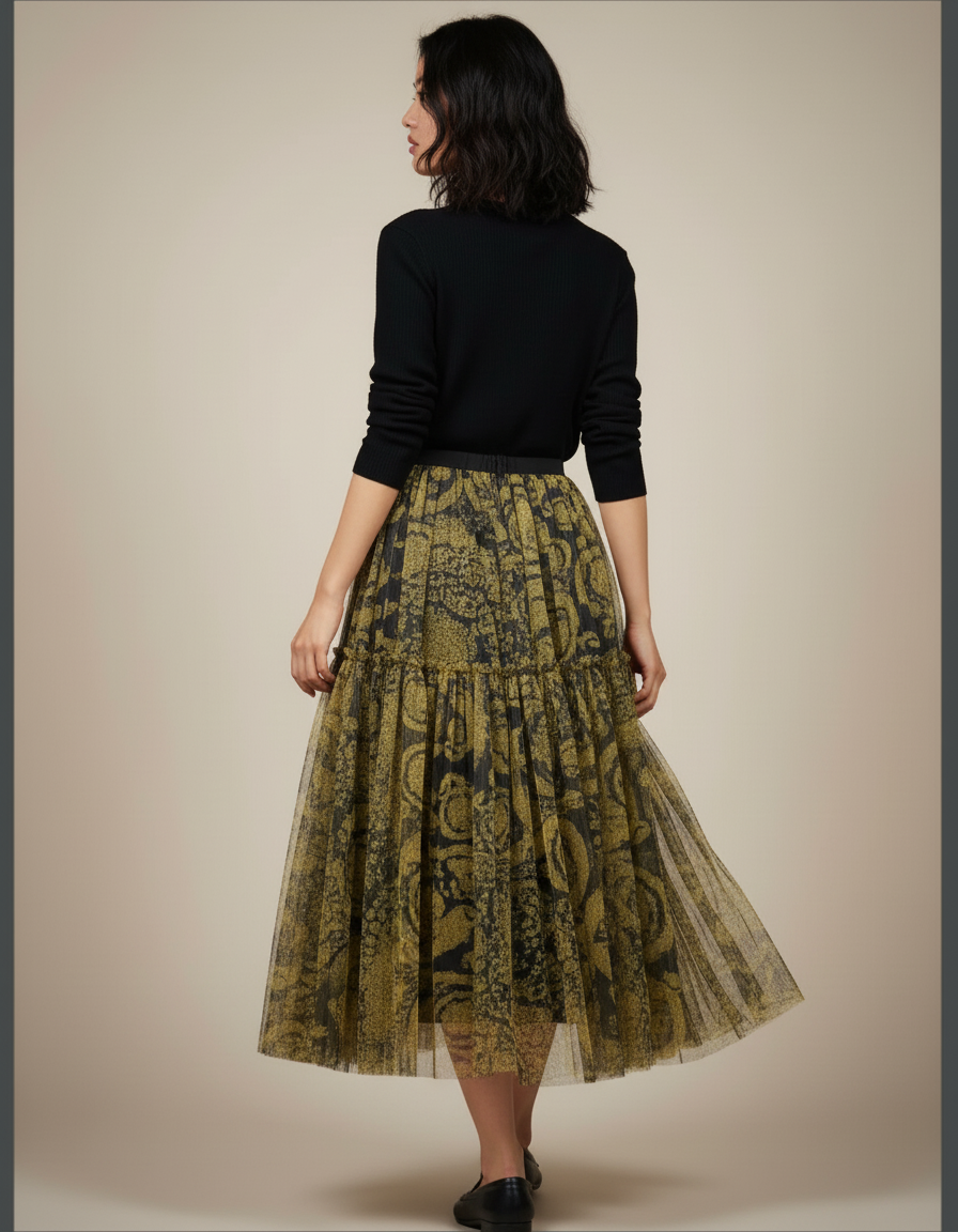 Jupe Longue Tulle Ornée Fluide