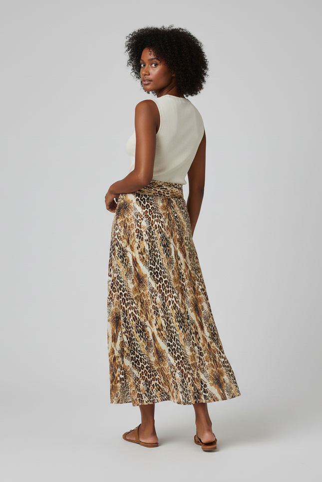 Jupe Longue Imprimé Léopard Fluide