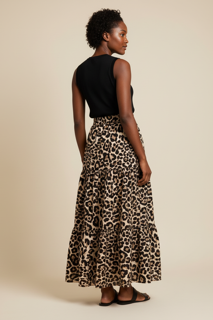 Jupe Longue Leopard Kaki
