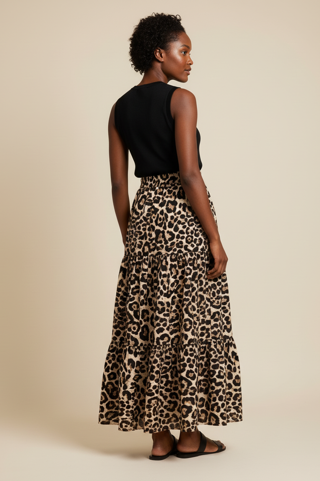 Jupe Longue Leopard Kaki