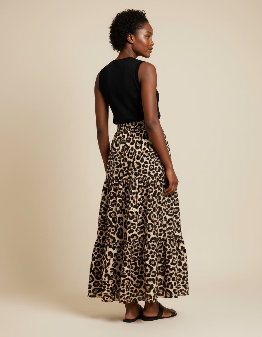 Jupe Longue Leopard Kaki