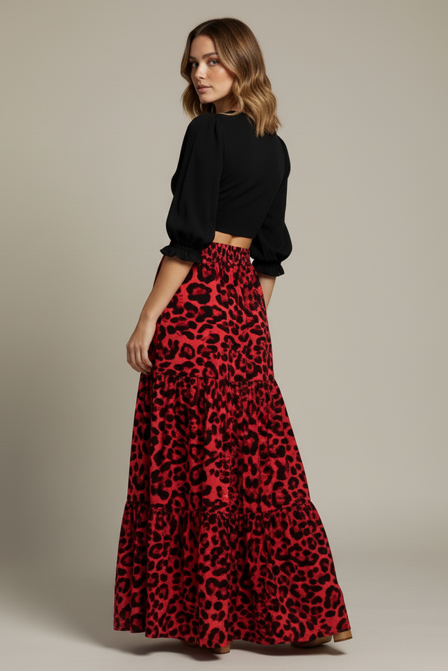 Jupe Longue Léopard Volants Fluide