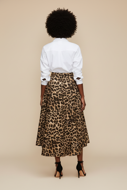 Jupe Longue Imprimé Léopard Asymétrique Chic