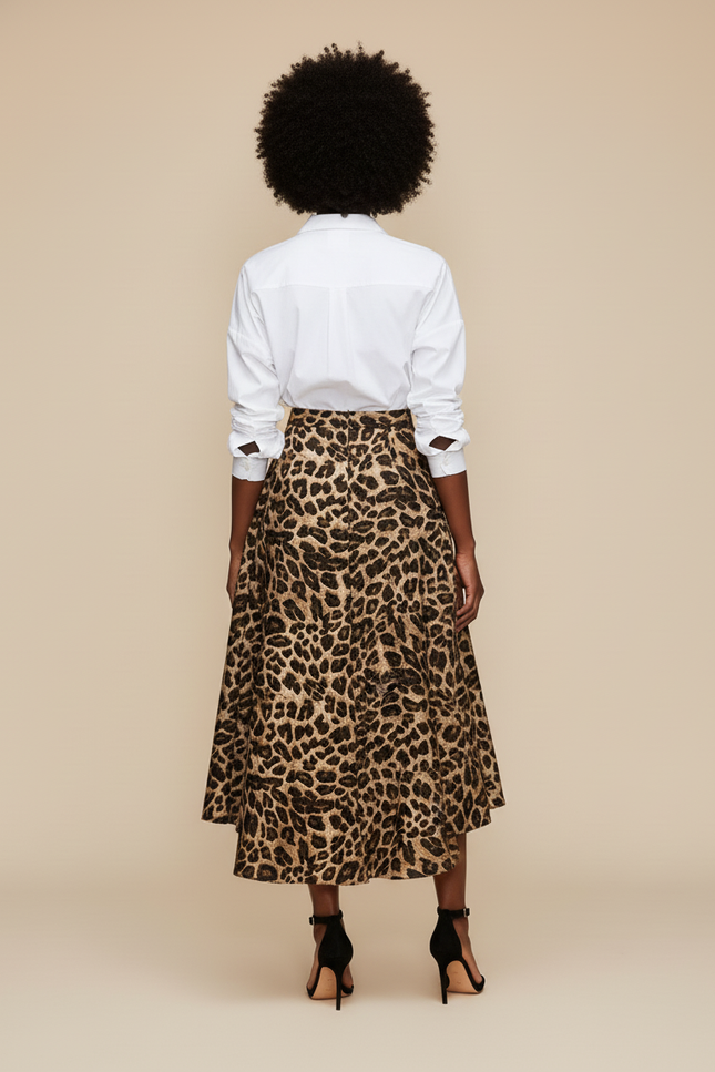 Jupe Longue Imprimé Léopard Asymétrique Chic