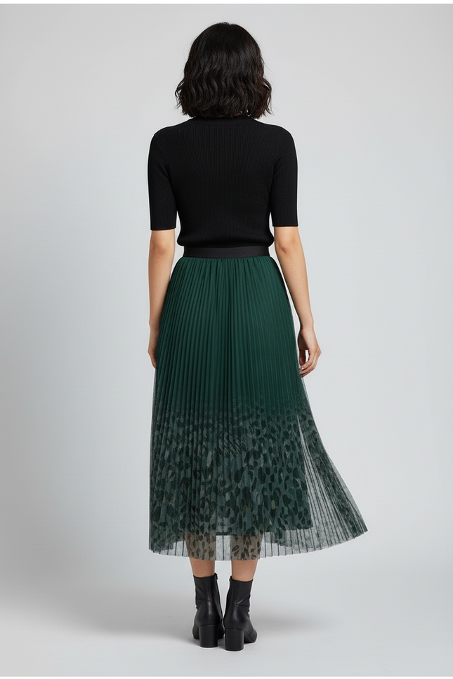 Jupe Longue Plissée Vert Sapin