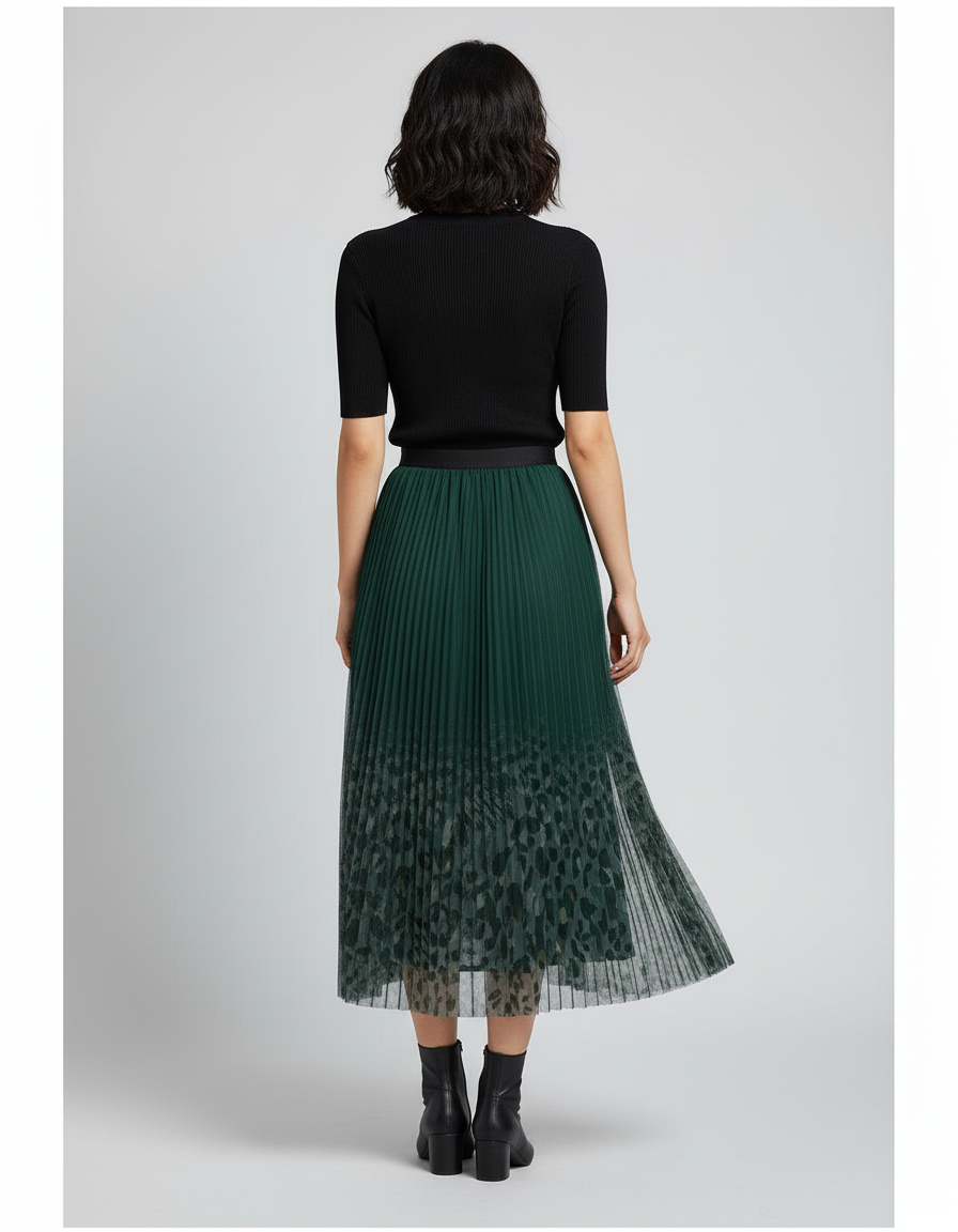 Jupe Longue Plissée Vert Sapin