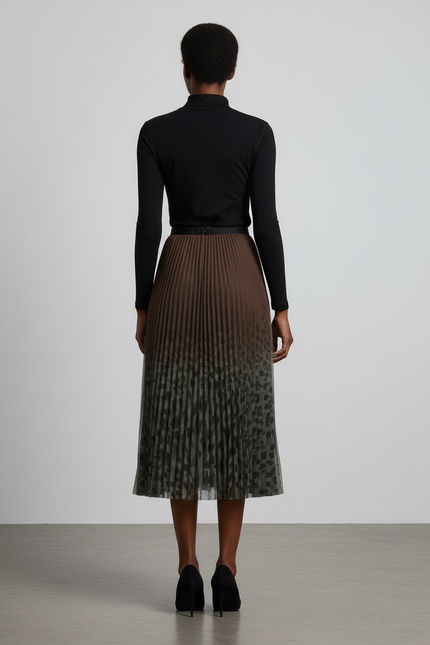 Jupe Longue Plissée Kaki