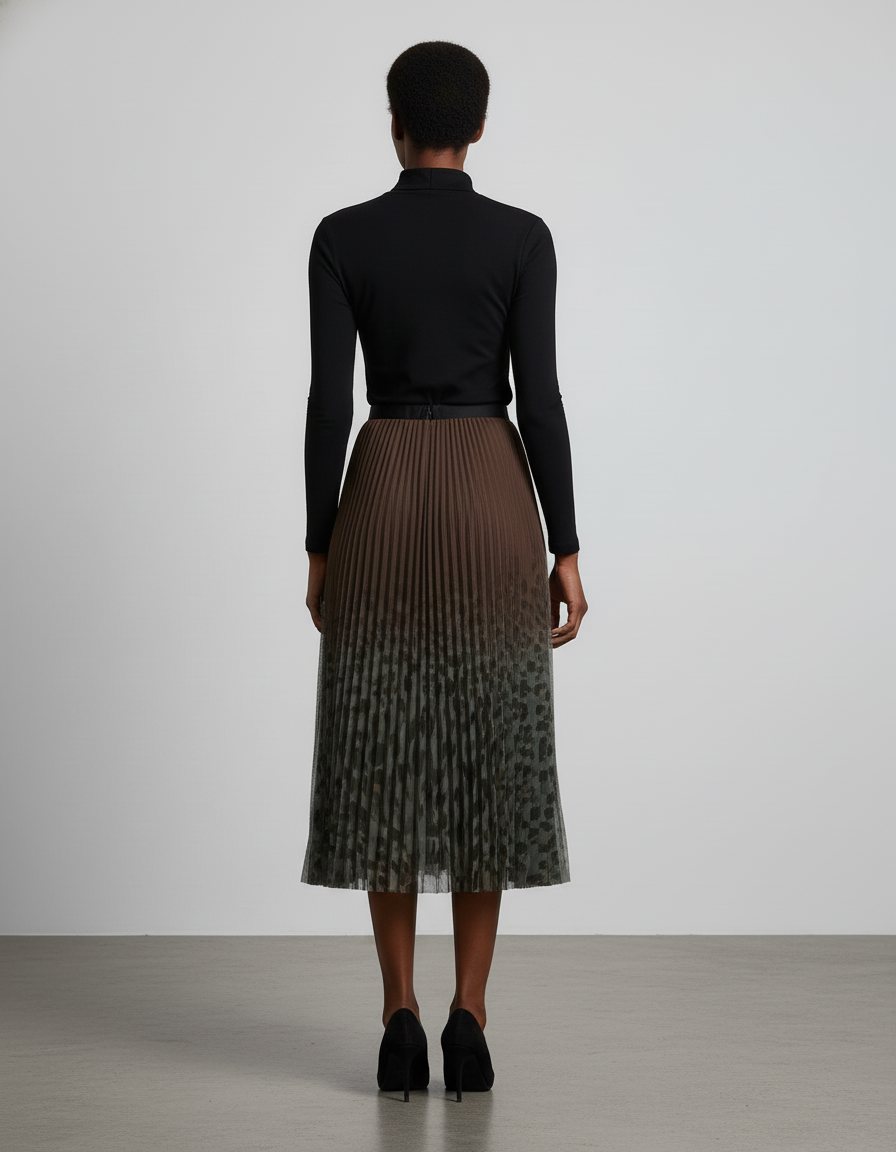 Jupe Longue Plissée Kaki