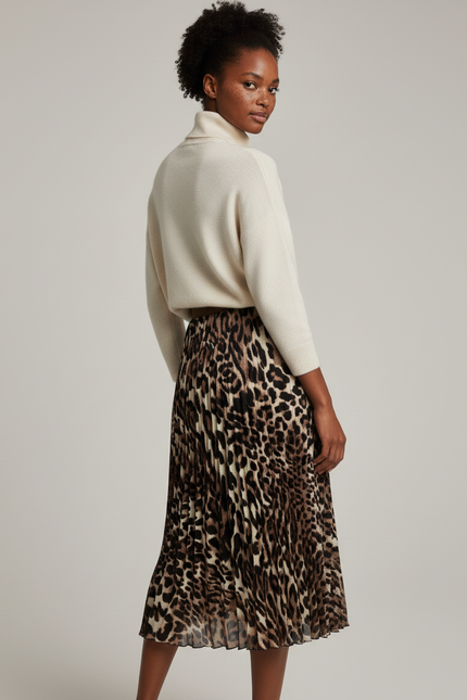 Jupe Longue Imprimé Léopard Plissée Chic