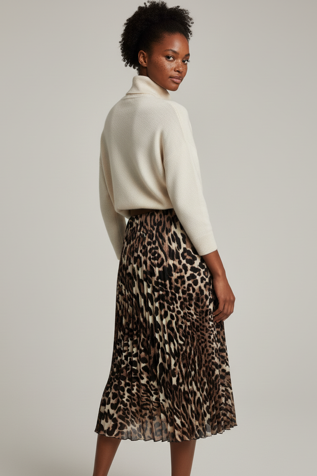 Jupe Longue Imprimé Léopard Plissée Chic
