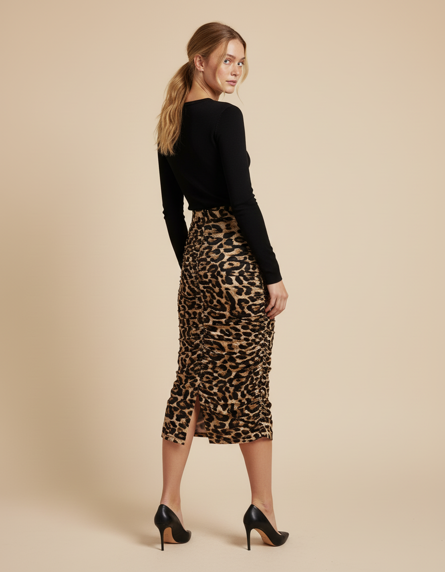 Jupe Longue Léopard Froncée Chic