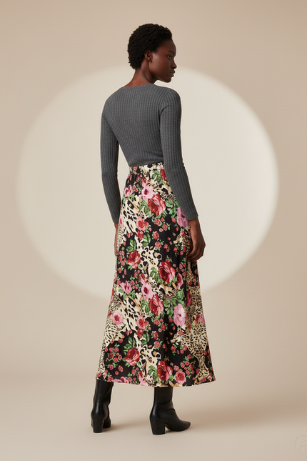 Jupe Longue Noire Fleurie