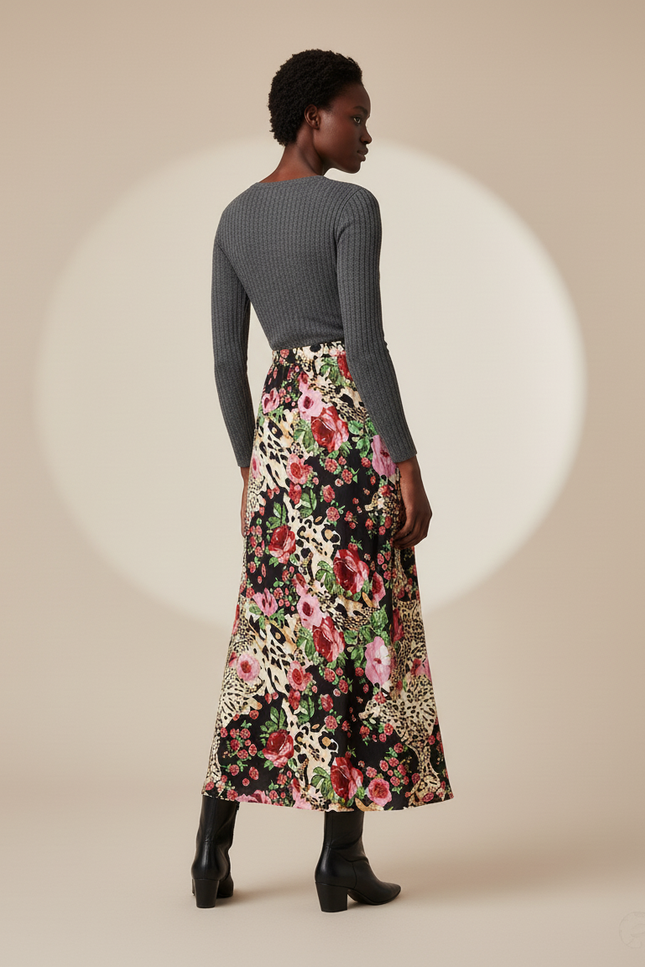 Jupe Longue Noire Fleurie