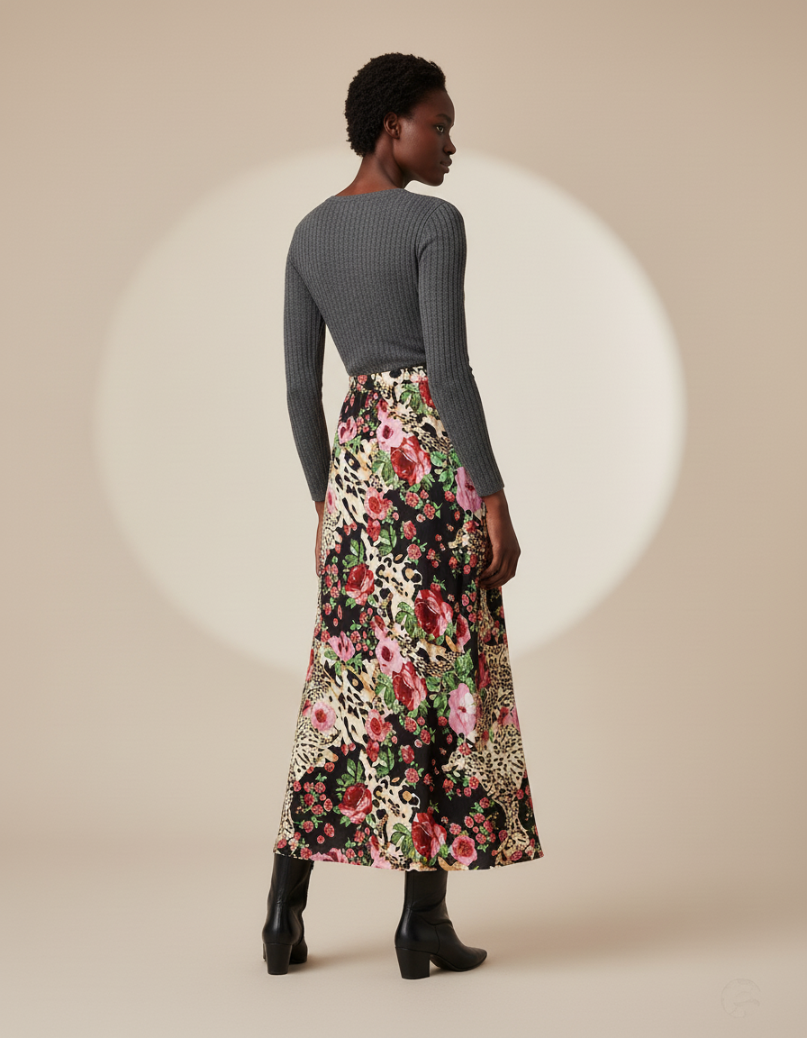 Jupe Longue Noire Fleurie