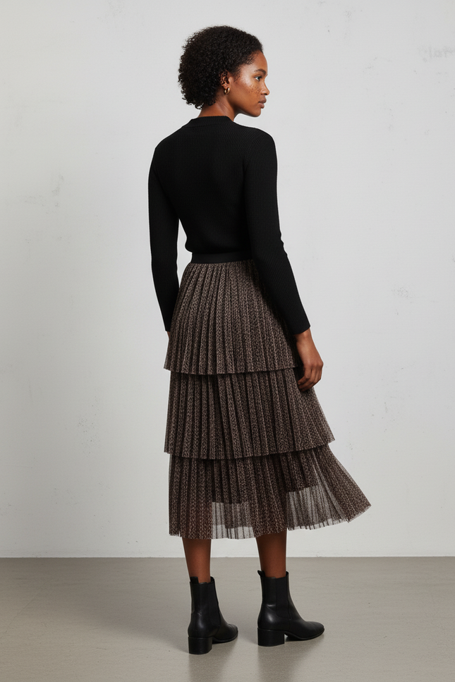 Jupe Longue Leopard Plissée Chic