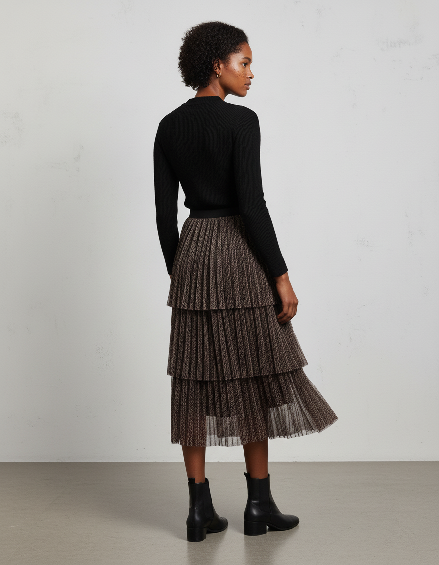 Jupe Longue Leopard Plissée Chic