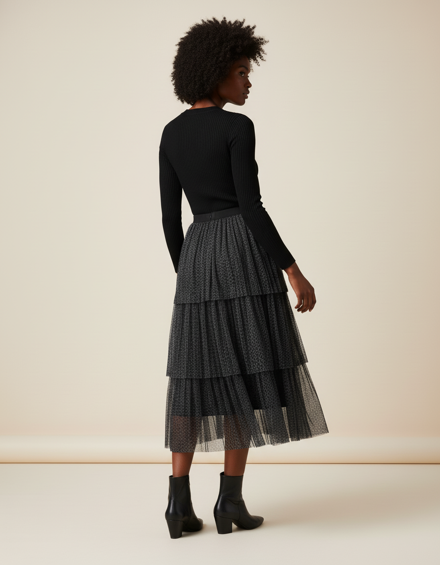 Jupe Longue Noire Transparente Voile