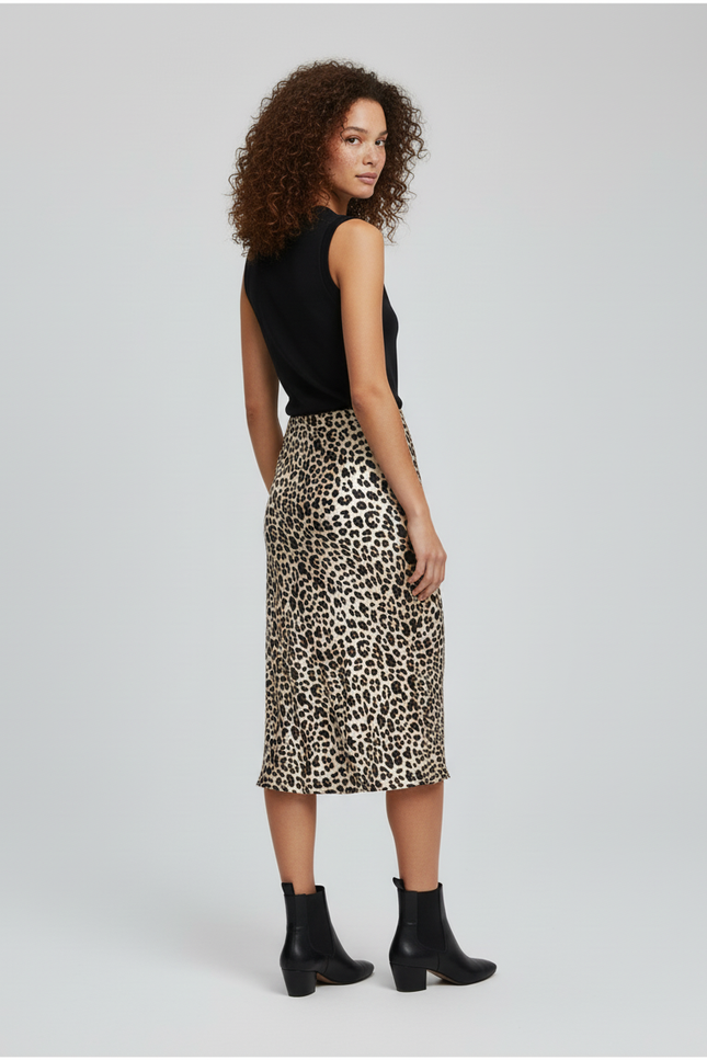 Jupe Longue Imprimé Léopard Satin Fluide