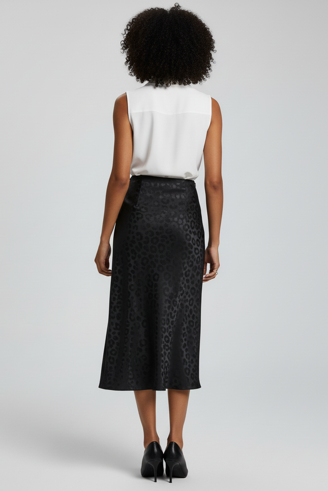 Jupe Longue Noire Imprimé Léopard Élégante