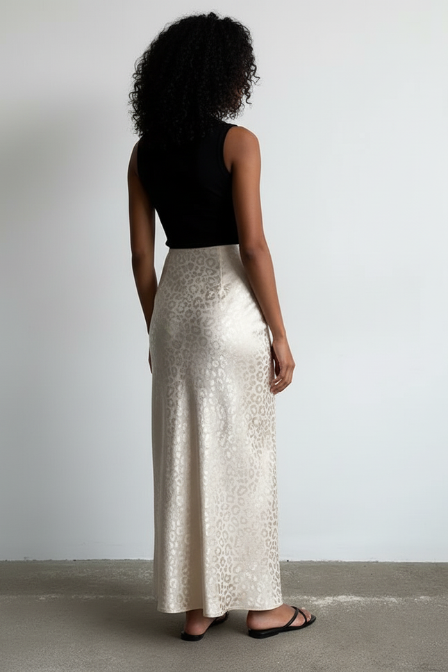 Jupe Longue Crème Léopard Élégante