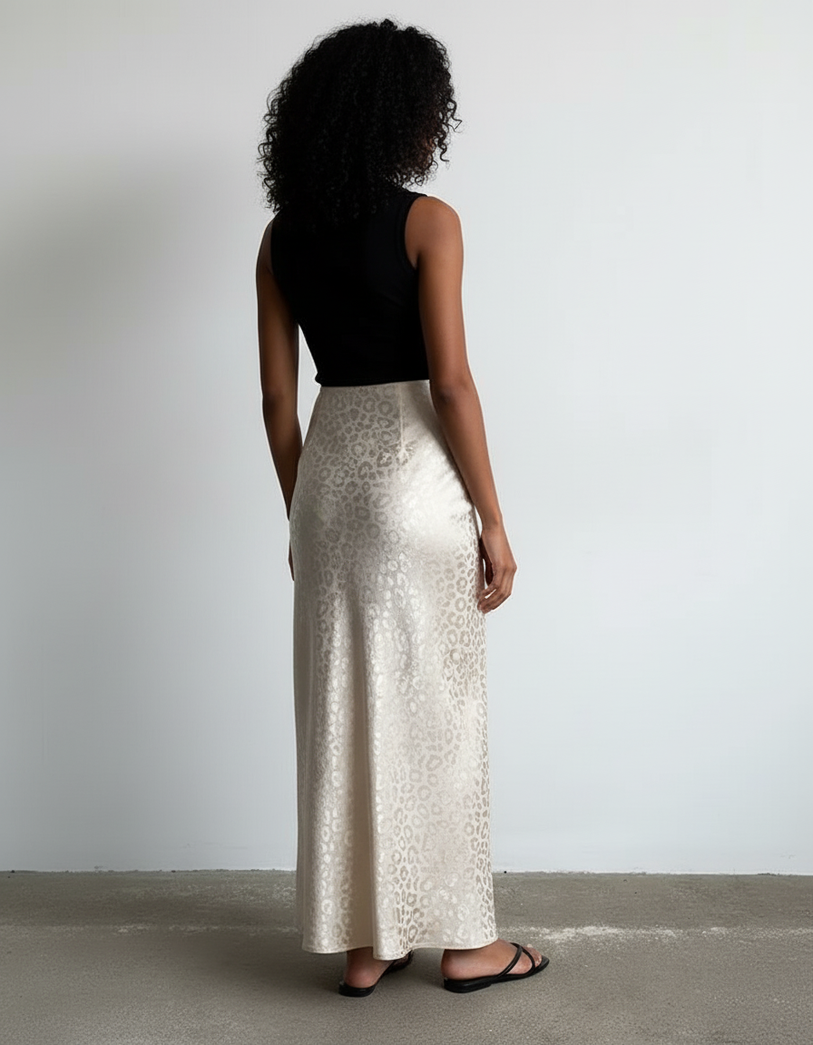 Jupe Longue Crème Léopard Élégante