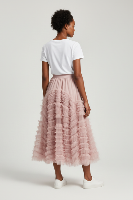 Jupe Longue Tulle Rose Pale
