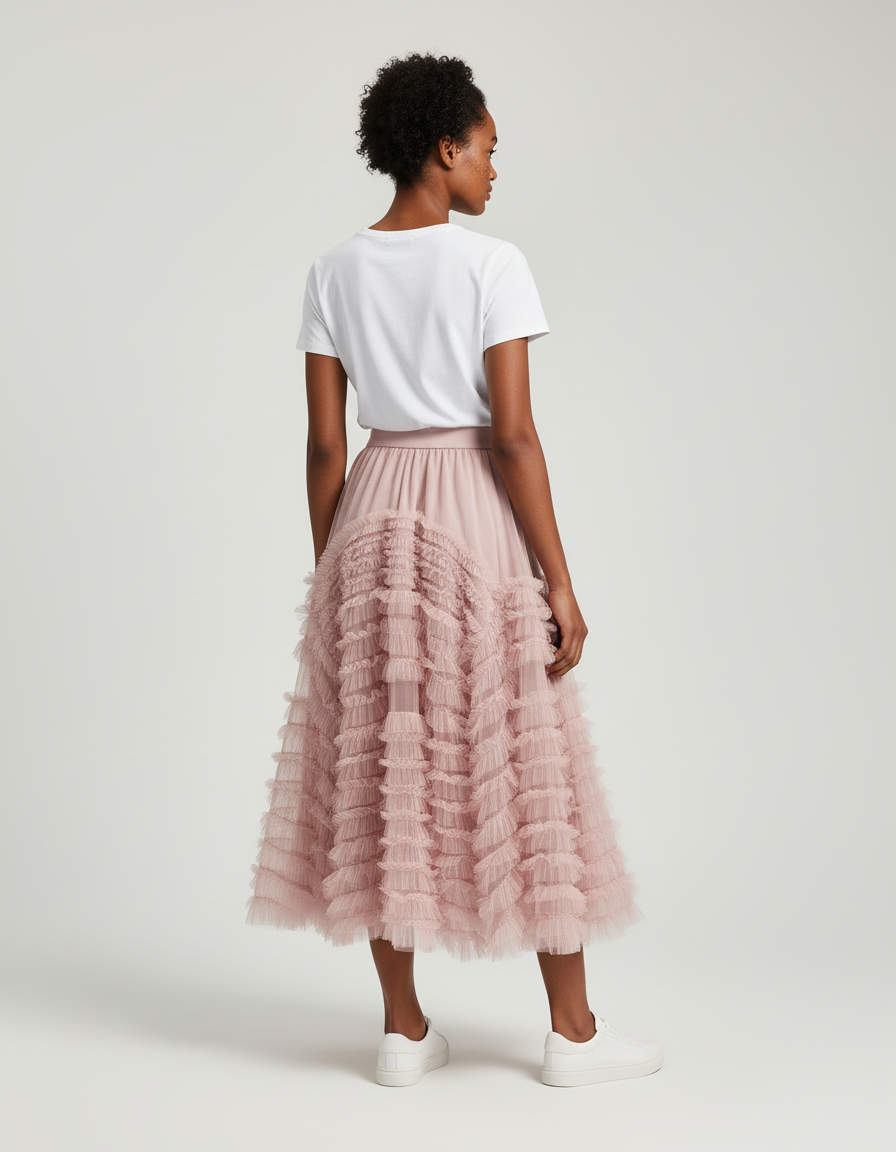 Jupe Longue Tulle Rose Pale