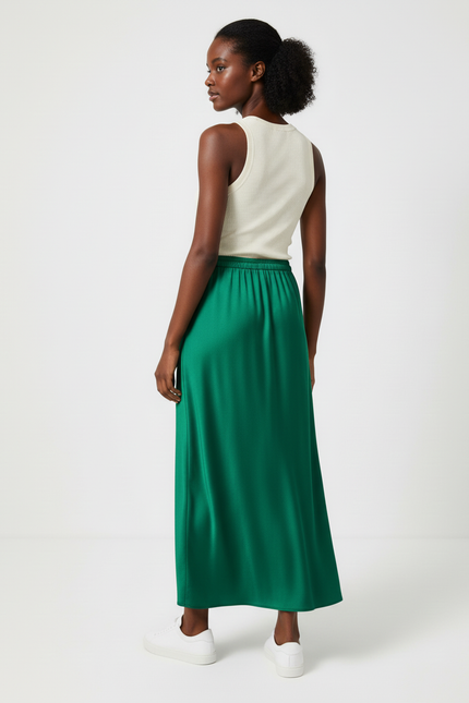 Jupe Longue Satin Vert