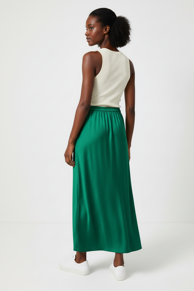 Jupe Longue Satin Vert