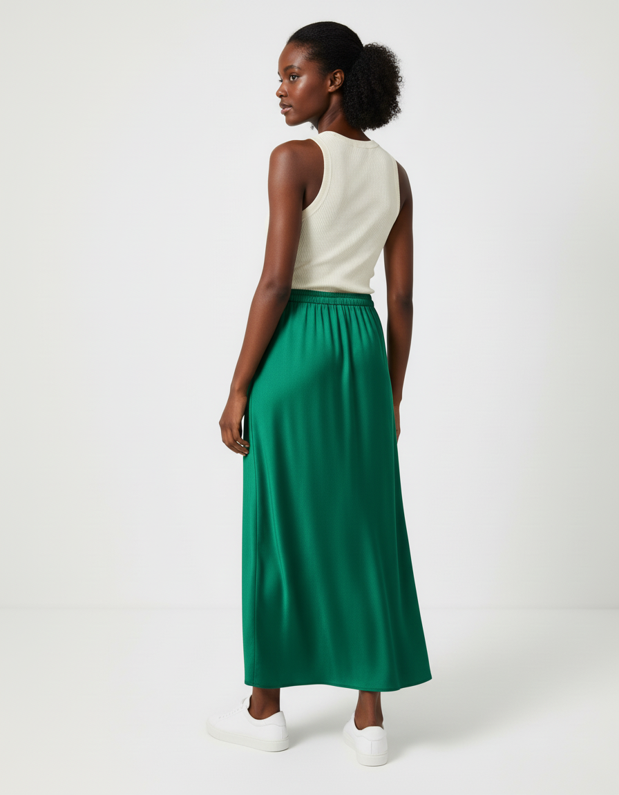 Jupe Longue Satin Vert