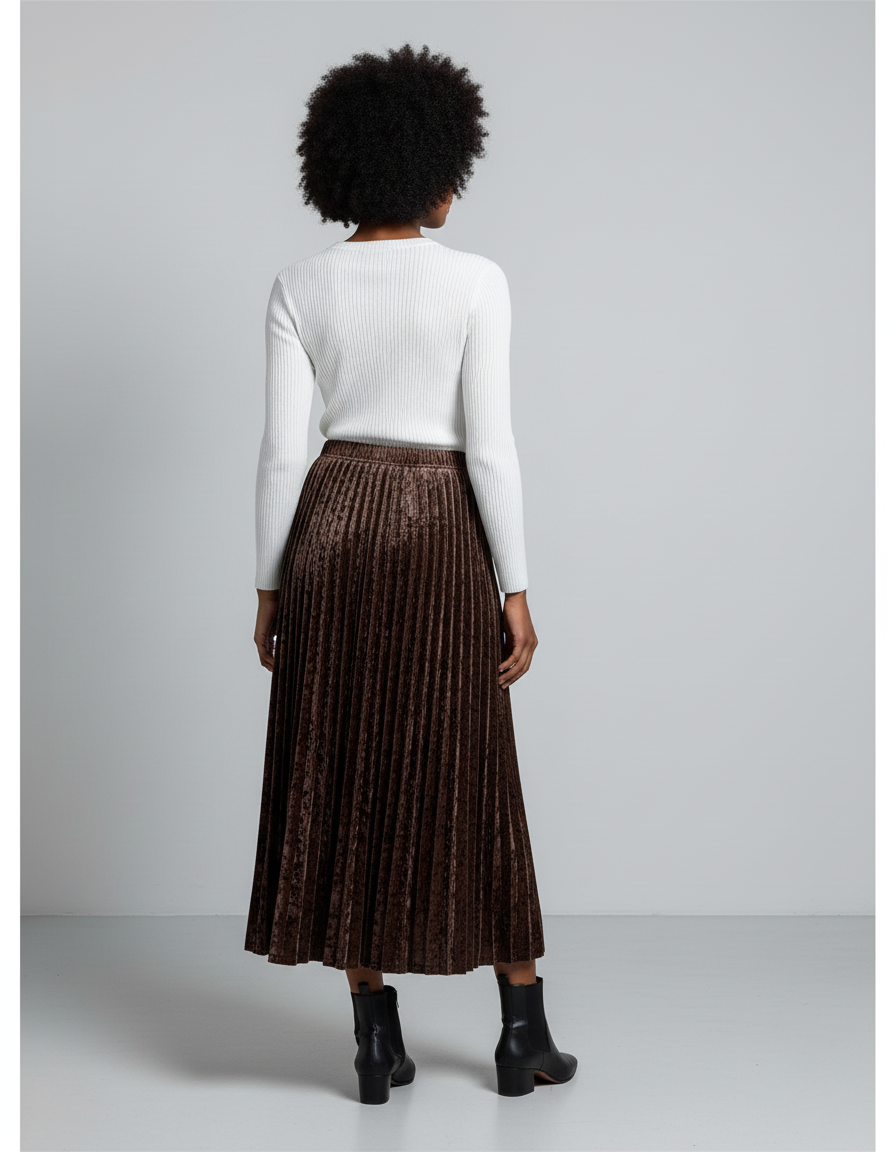 Jupe Longue Plissée Velours