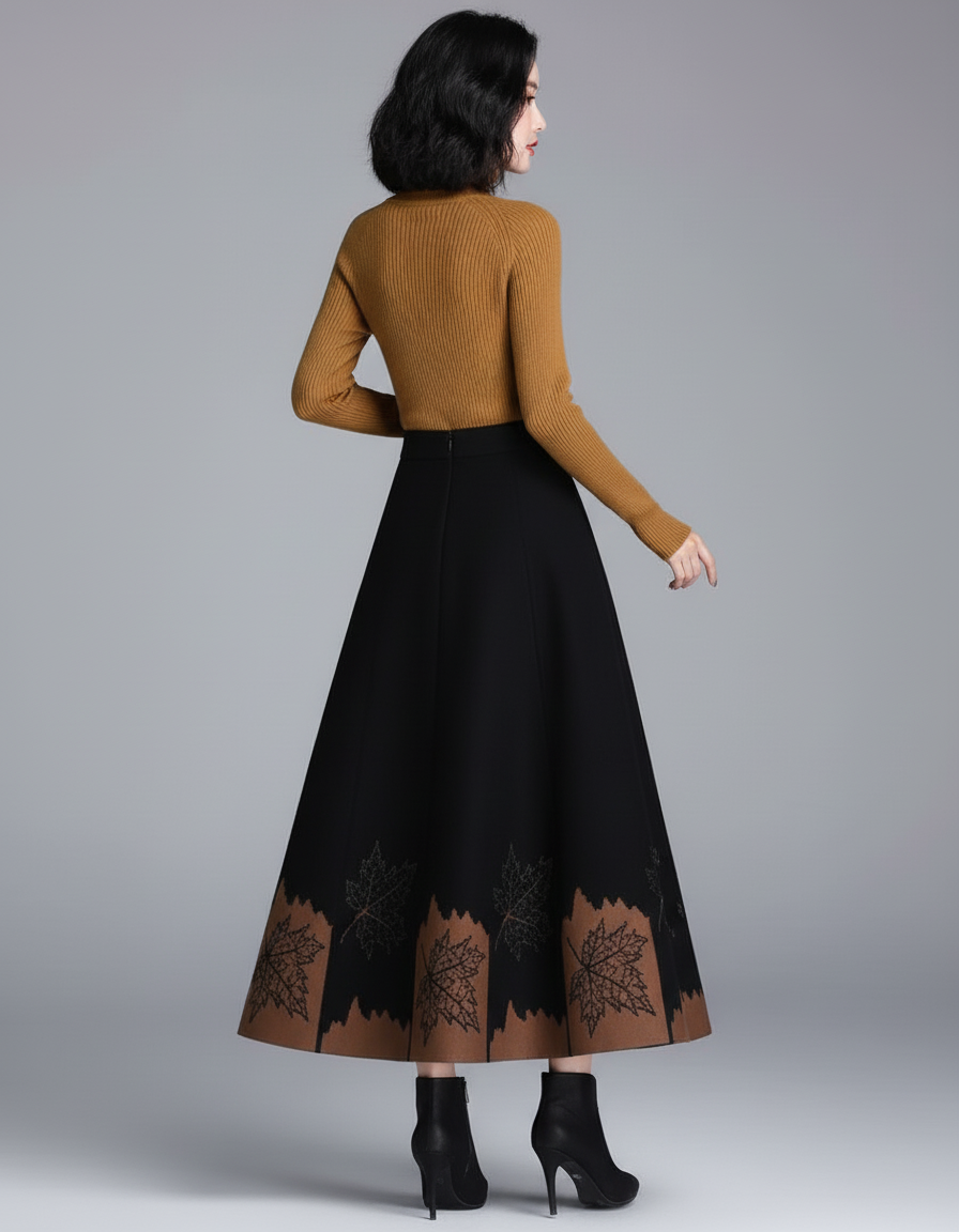 Jupe En Laine Mi-Longue