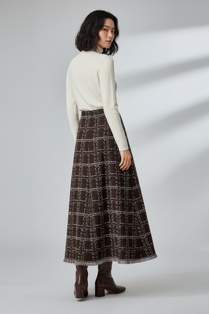Jupe Longue Maille Carreaux Chic
