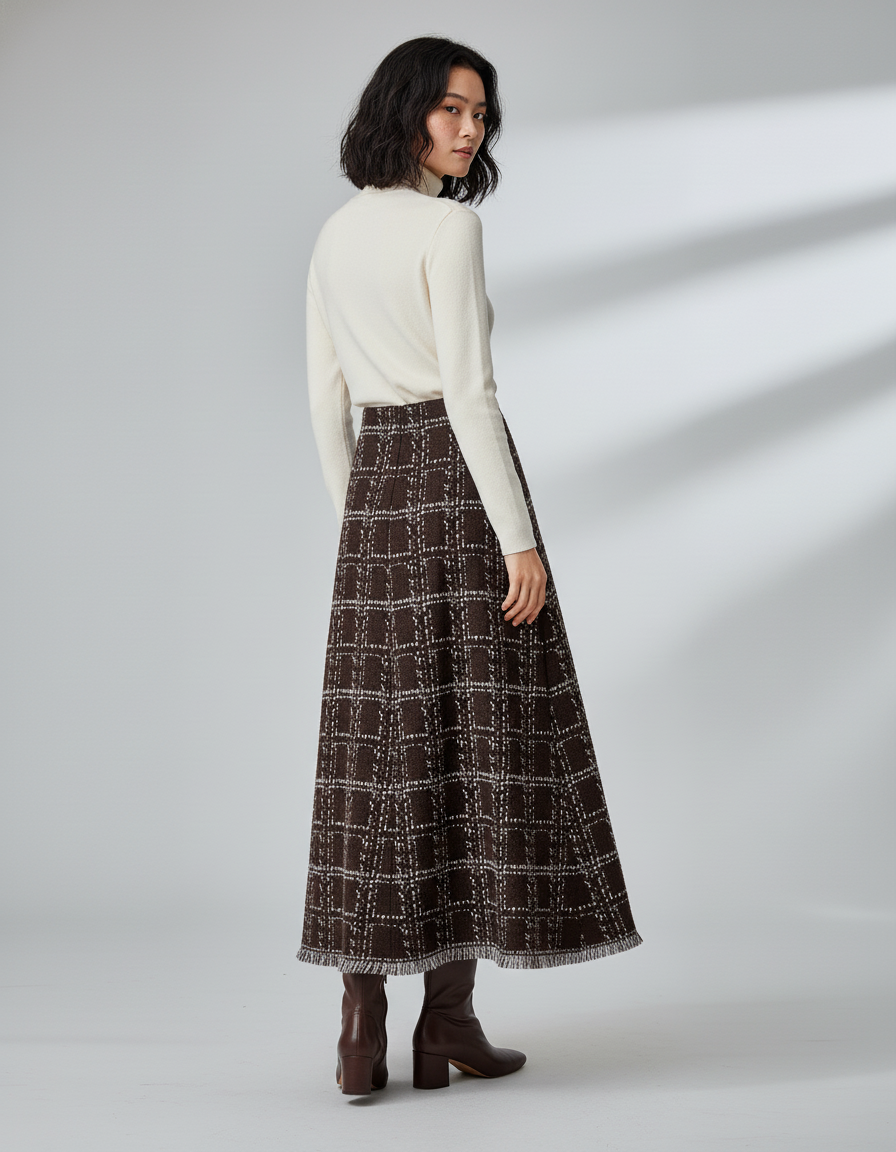 Jupe Longue Maille Carreaux Chic