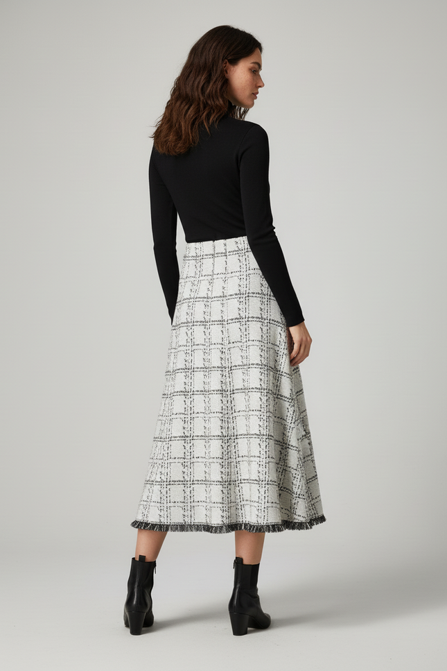 Jupe Longue Carreaux Franges Chic