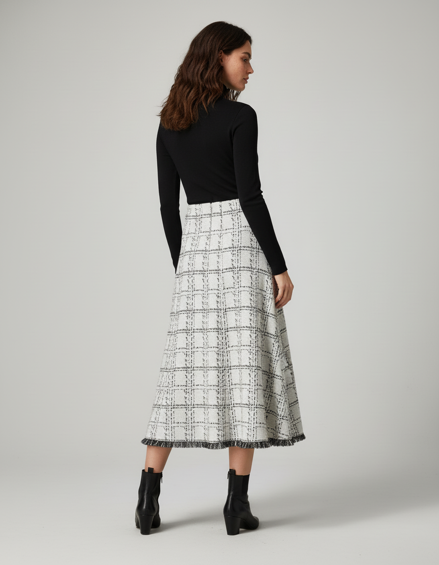 Jupe Longue Carreaux Franges Chic