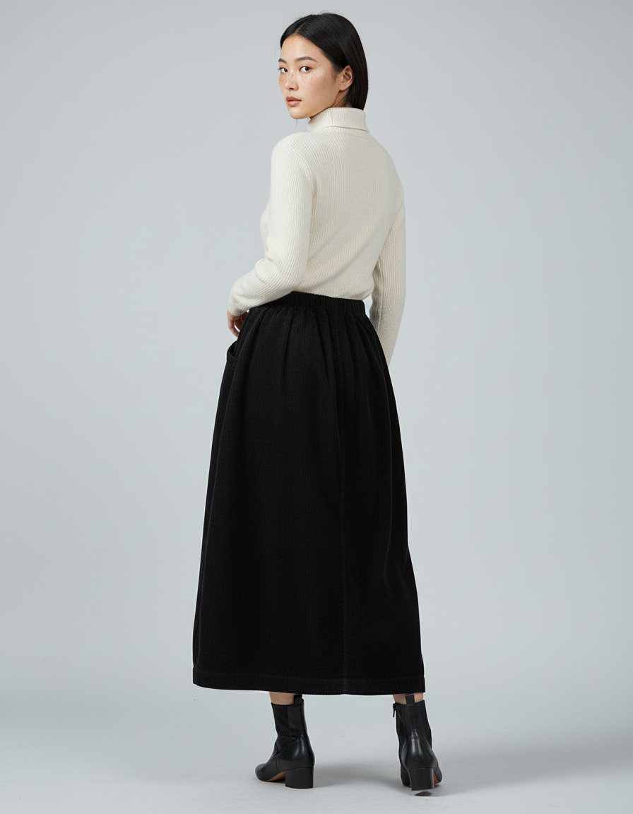 Jupe Longue En Velours Cotelé