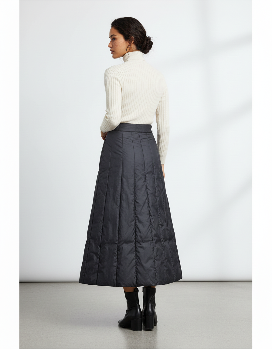 Jupe Longue Noire Matelassée Chic