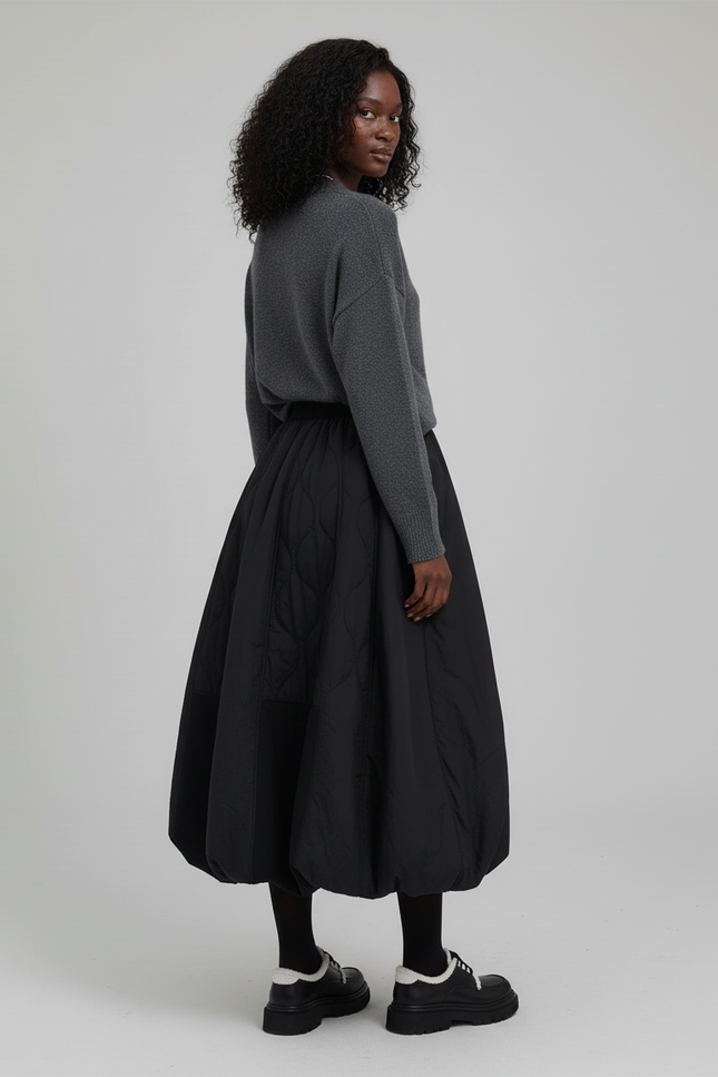 Jupe Longue Noire Matelassée Oversize