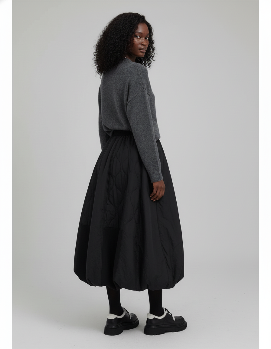 Jupe Longue Noire Matelassée Oversize