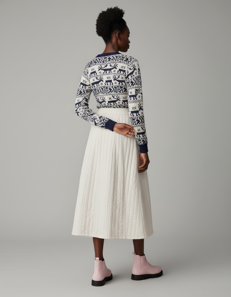 Jupe Longue Écru Matelassée Chic