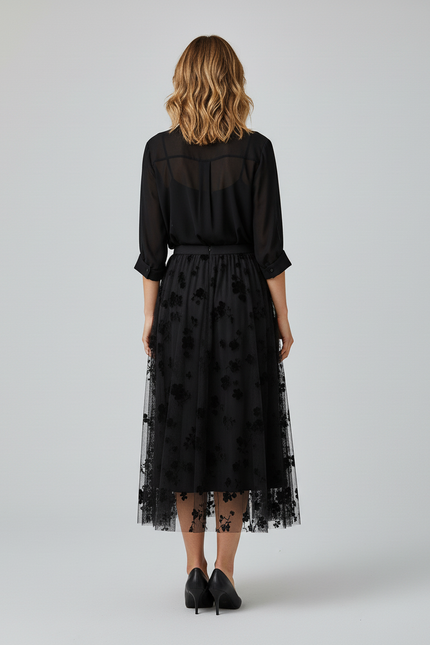 Jupe Longue Voile Noir Transparent
