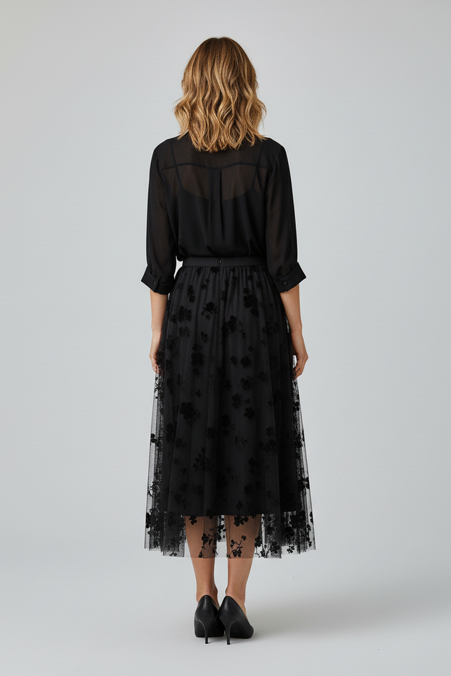 Jupe Longue Voile Noir Transparent