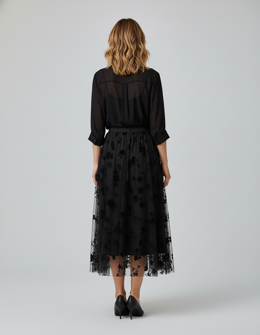 Jupe Longue Voile Noir Transparent