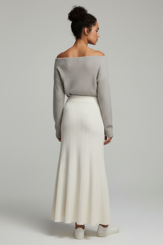 Jupe Longue Maille Beige