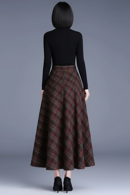 Jupe Longue Plaid Laine Élégante