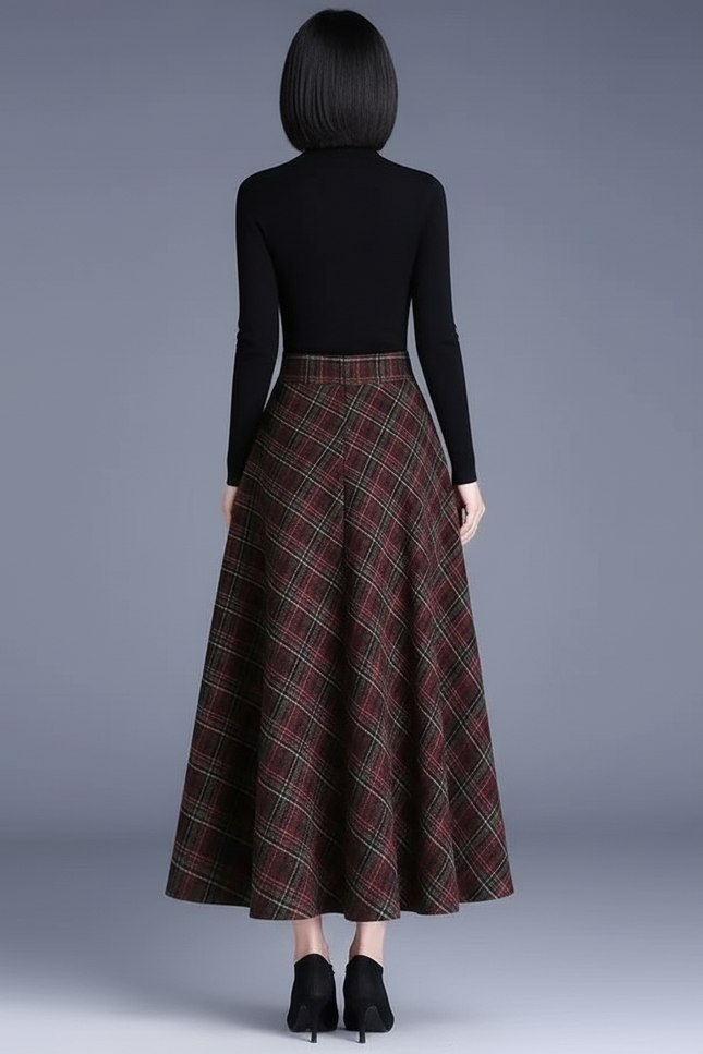 Jupe Longue Plaid Laine Élégante