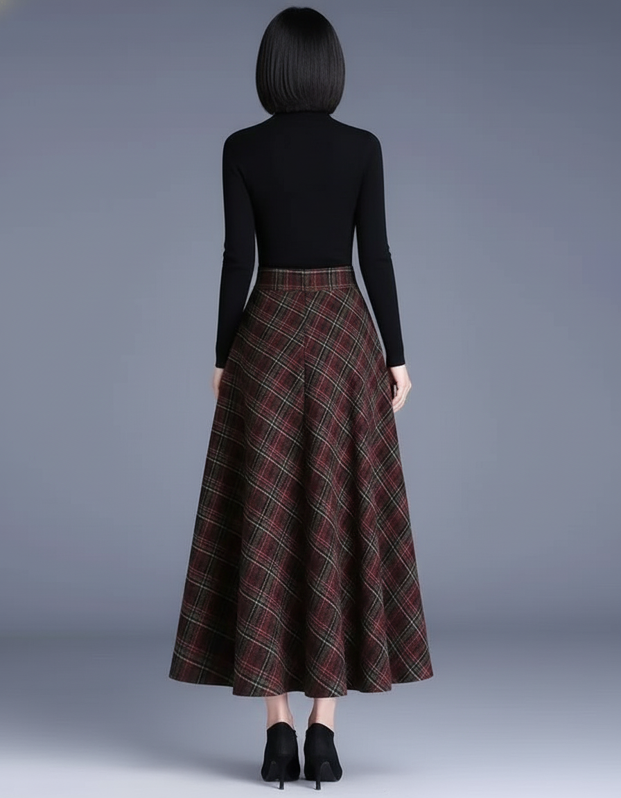 Jupe Longue Plaid Laine Élégante
