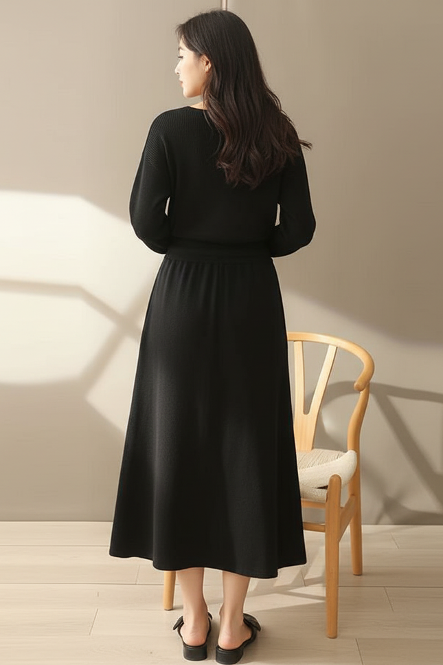 Jupe Longue Noire A-Line Chic